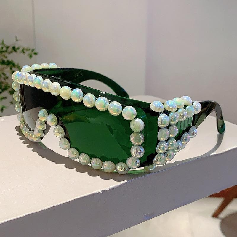 Vintage Designer Oversized Square Pearl Sunglasses Punk Big Frame Luxury Sun Glasses For Women Men As The Picture