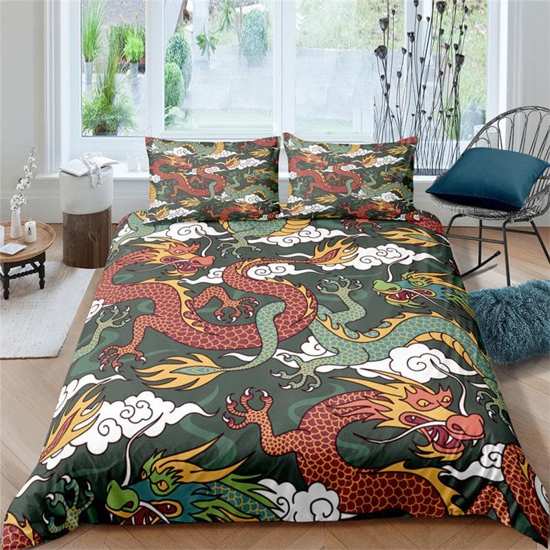 3D Dragon Themed Household Bedding Set Chinoiserie Style Quilt Cover Pillowcase 2/3 Pieces AU180 * 210 Full Size Decorative Quilt Cover EU Double 200x200cm