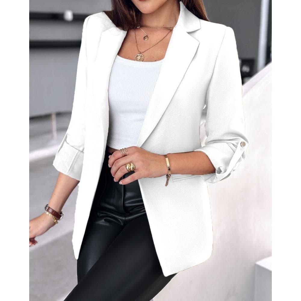 IHUASU Autumn Winter Long Sleeve Solid Color Cardigan Suit Jacket Woman Jackets & Coats XL white