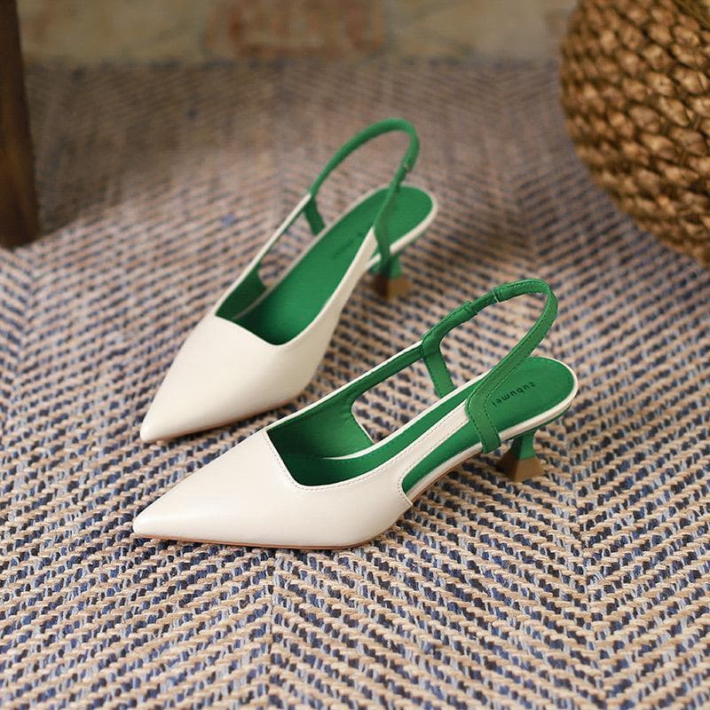 Ladies Simple Temperament Rear Empty Sandals Female Professional Commuting Baotou Sandals Pointed Thin Heel Single Shoes Female 39