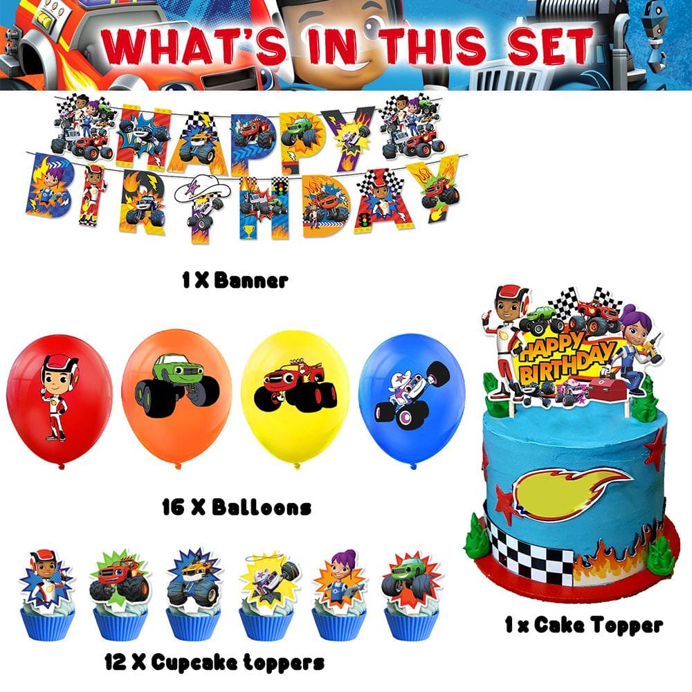30pcs Birthday Party Decor Racing Car Themed Include Banner Cake Topper Balloons