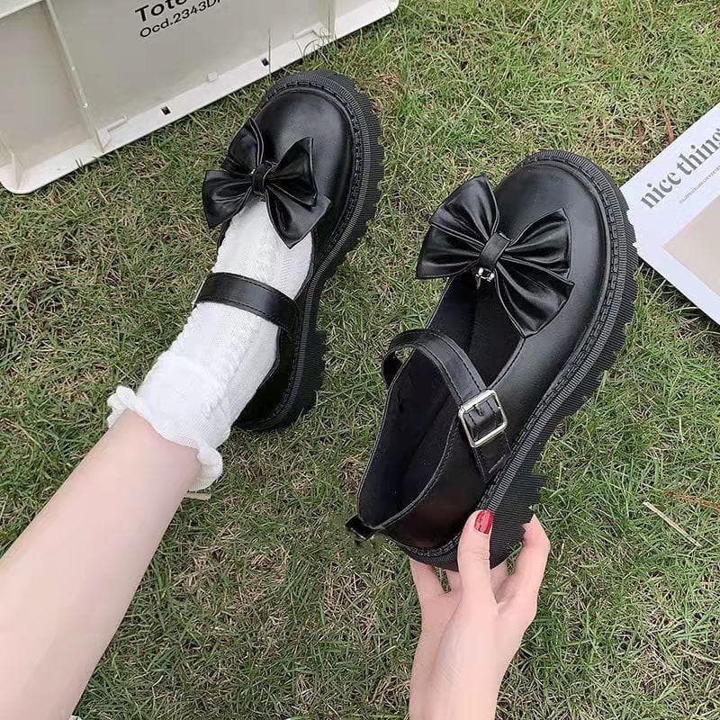 Lolita Leather Shoes Retro Elegant Ladies Black Lefu Shoes Female Cute Sister Shoes Japanese Bow Preppy Style 35