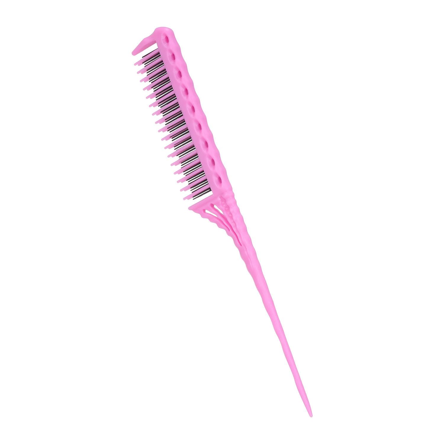 3-Row T eeth Teasing Comb Detangling Brush Rat Tail Comb Portable Salon Use pink