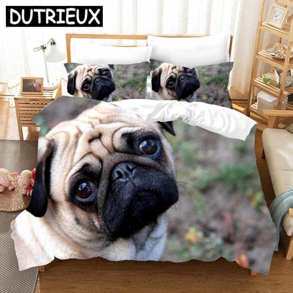 Cute Pugs 3D Duvet Cover King Size Animal Dog Printed Black White Quilt Cover Pillowcase Set Custom Bed Linen Kids Bedding Set EU single(135x200cm)