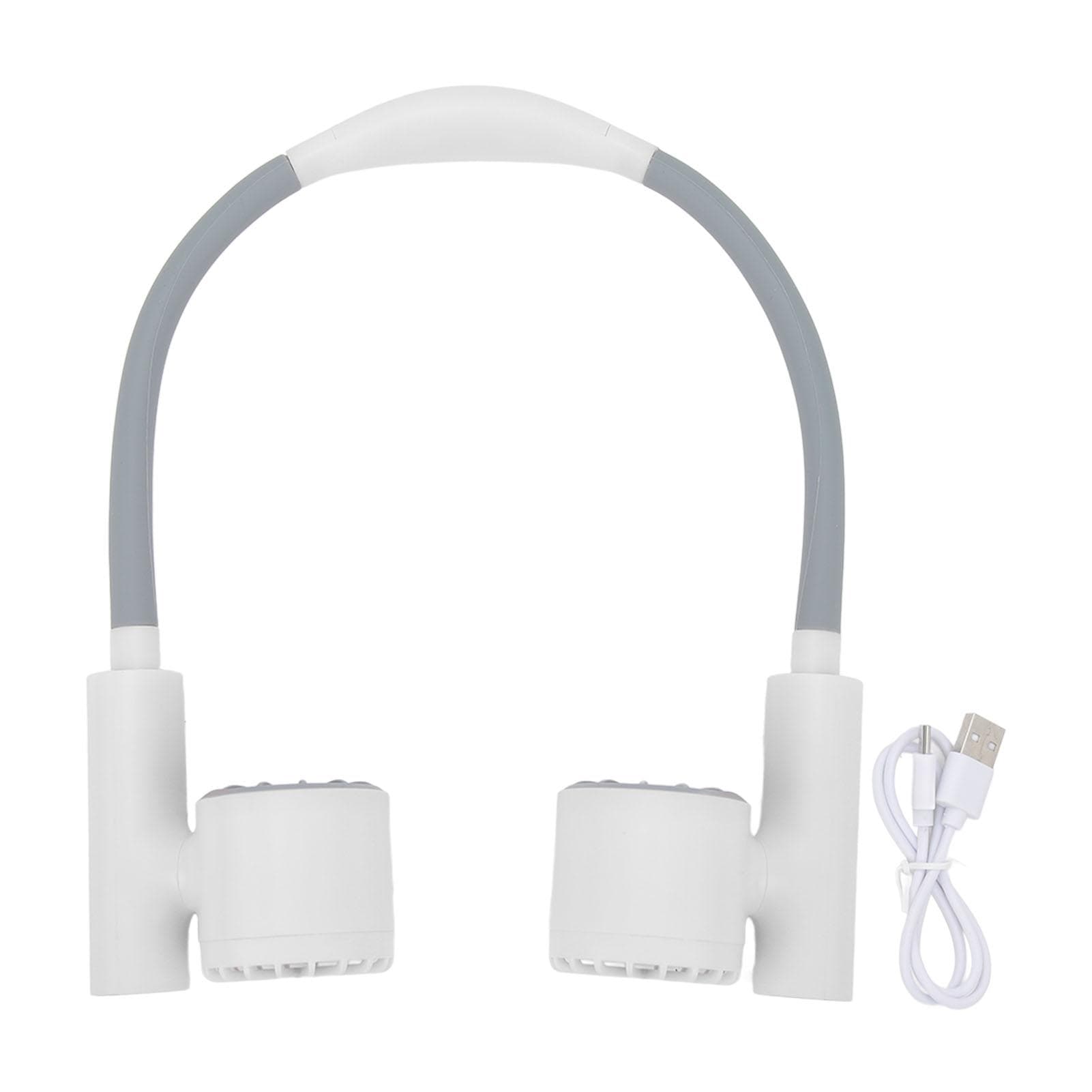Neck Fan 3 Speed USB Charging Low Noise 2400mAh Battery Bendable Hose 90 Degree Rotating Fan white
