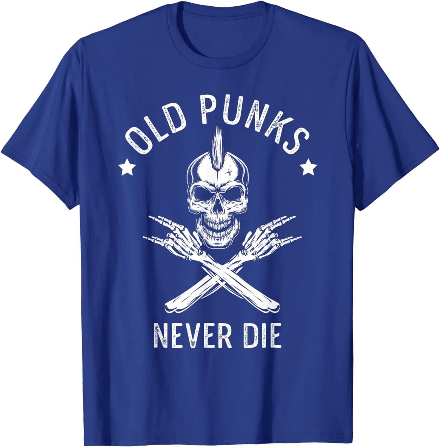 Old Punks Never Die Punker Rocker Subculture Skull Rocker T-Shirt L blue