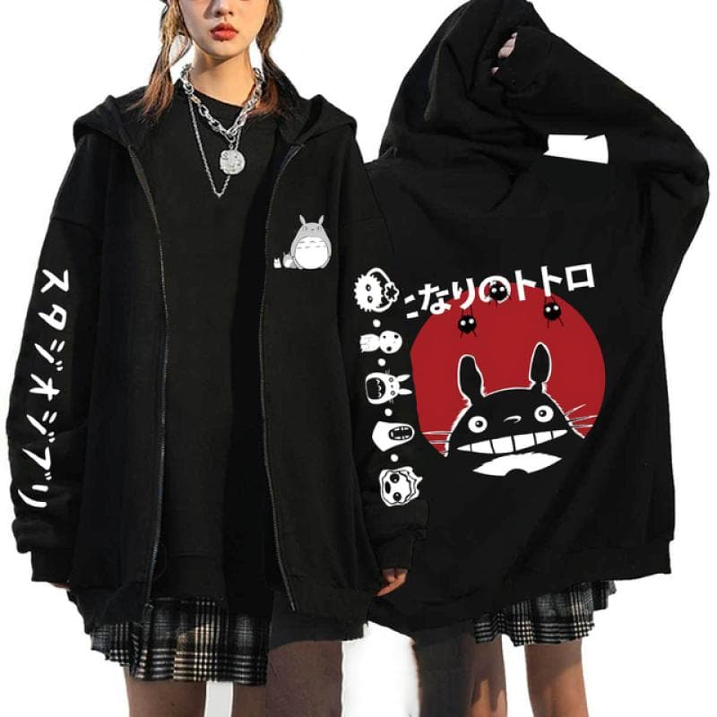 Anime Totoro Sweatshirts Men and Women Zipper Jackets Hooded Sweatshirts Casual Hip Hop Zip Up Hoodie XXXL