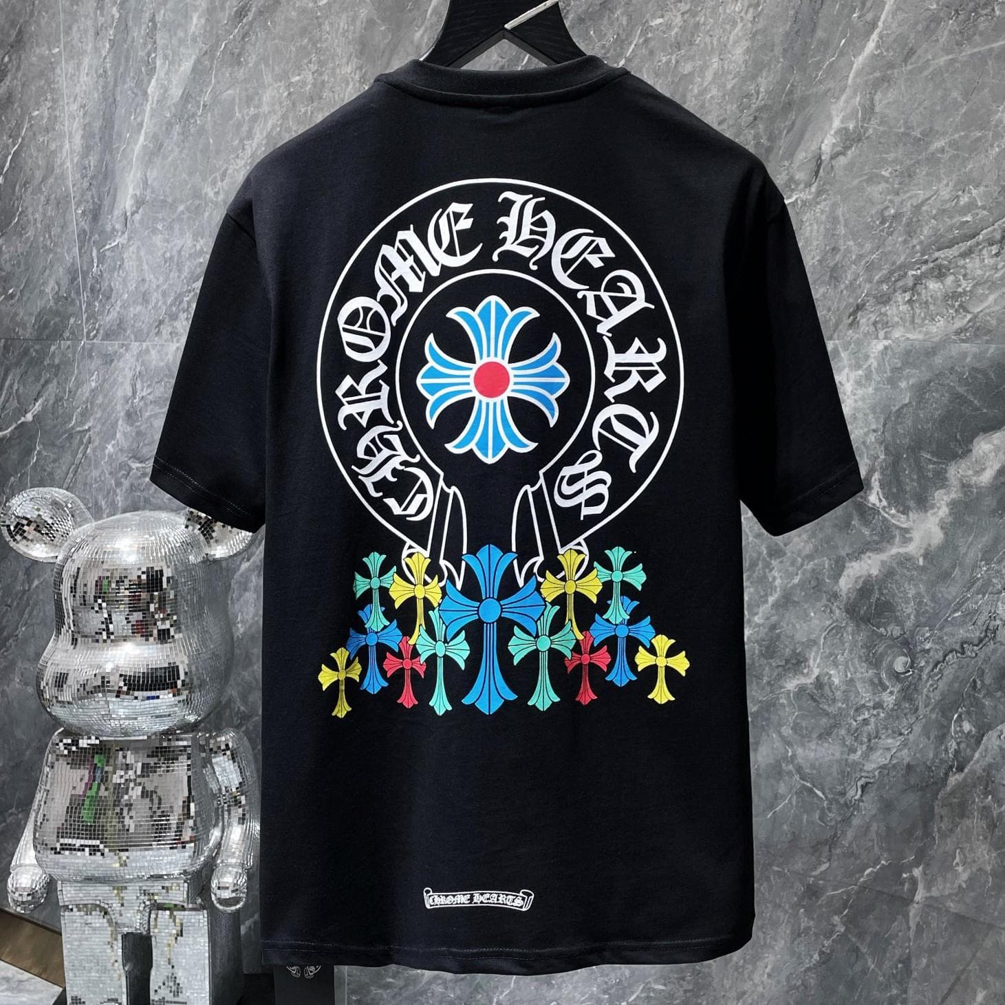 8708 CHROME HEARTS 2026 Summer New High Quality Cotton Round Neck Loose Large Size Men's and Women's T-shirt Couple T-shirt L black