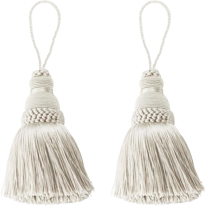 2Pc Home Decor Hanging Rope Silk Tassel Fringe Tassel Trim Garment Decoration Key Tassels for DIY Embellishments Curtain Accessories Beige