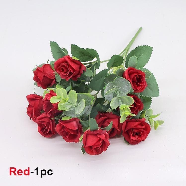 11 Heads Eucalyptus Little Rose Home Decoration Wedding Decoration Artificial Flower Plastic Flower red