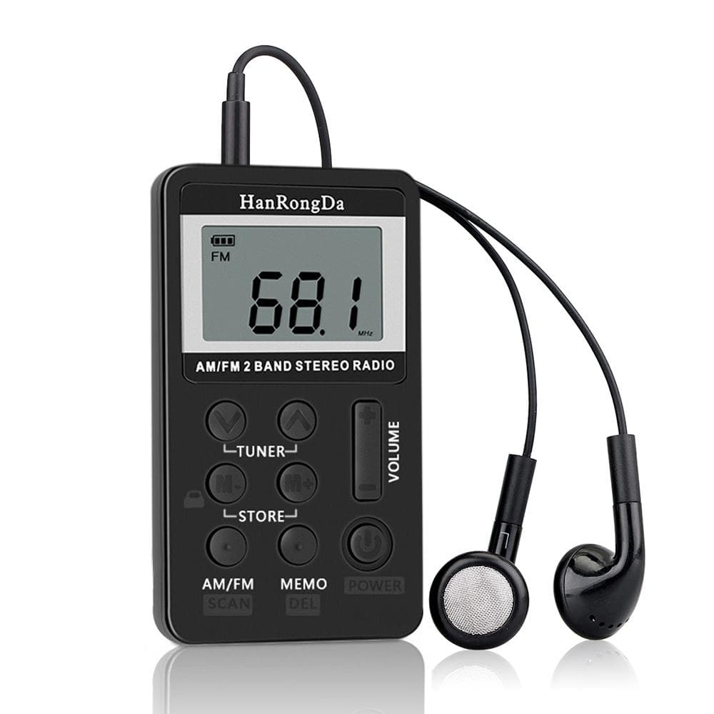 HanRongDa  Portable Pocket  Digital Radio HRD-103 AM FM Rechargeable Battery Dual Band Stereo Receiver with Earphone black