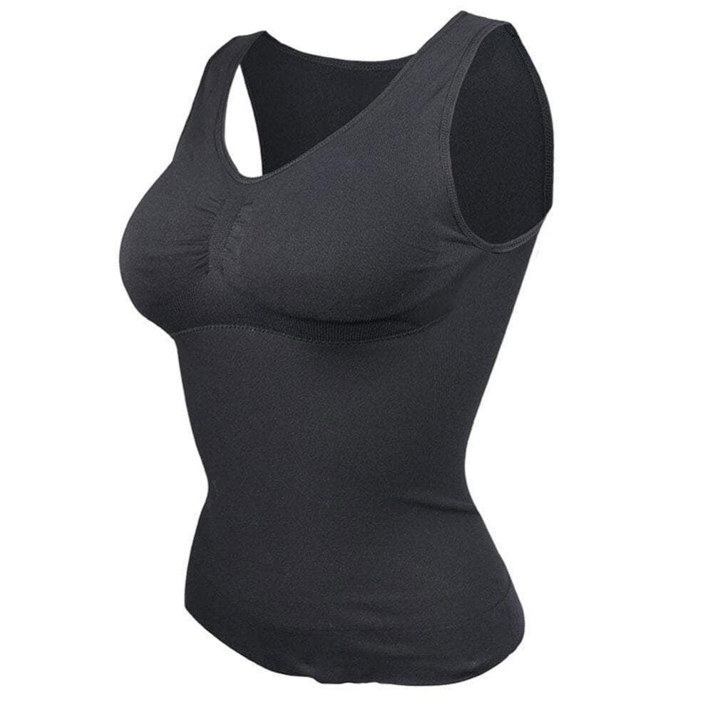 Women Shapewear Padded Tummy Control Tank Top Slimming Camisole Removable Body Shaping Compression Vest Corset XL black