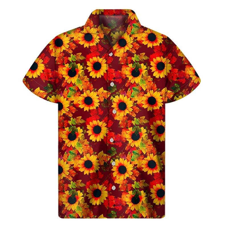 3d Plants Sunflower Print Shirt For Men Fashion Classic Short Sleeve Summer Vacation Shirts Breathable Tops Hawaiian 5XL