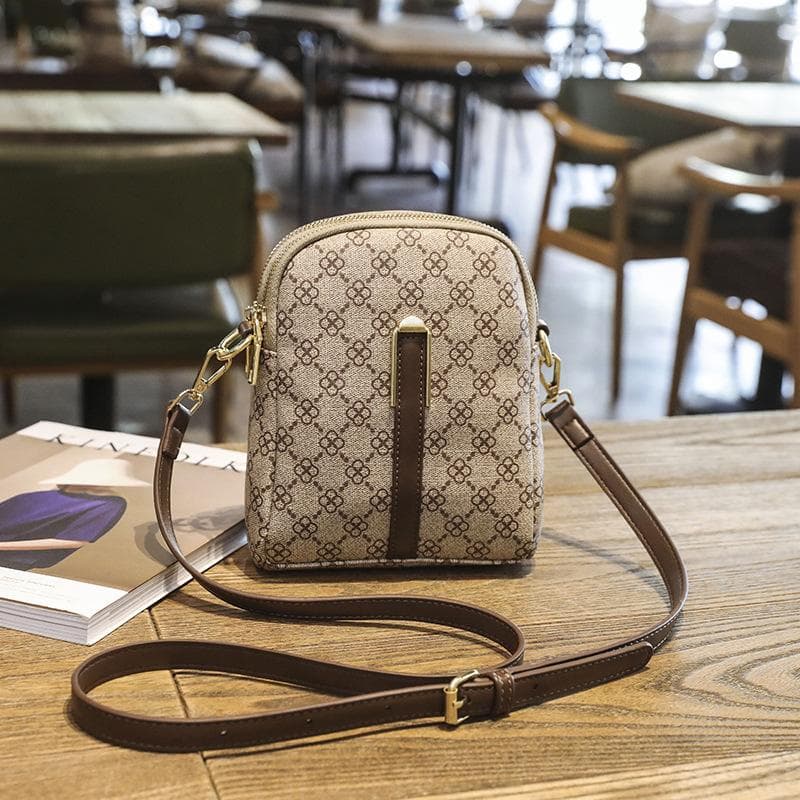 Mini Vertical Mobile Phone Small Bag for Women with Vintage Print Small Square Bag Single Shoulder Crossbody Bag