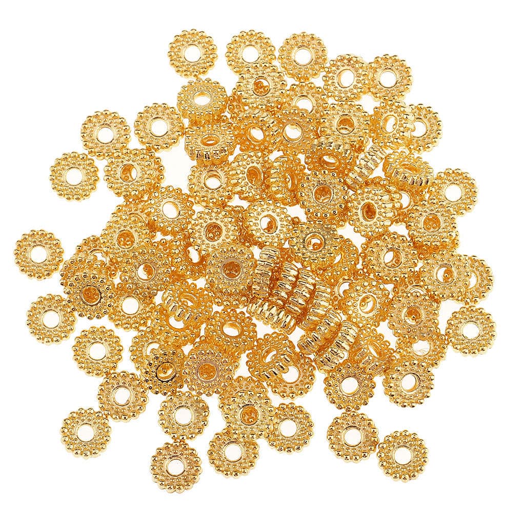 100pcs Metal Wheel Shape Alloy Spacer Beads Findings Tools for Jewelry Making Crafts 6mm gold