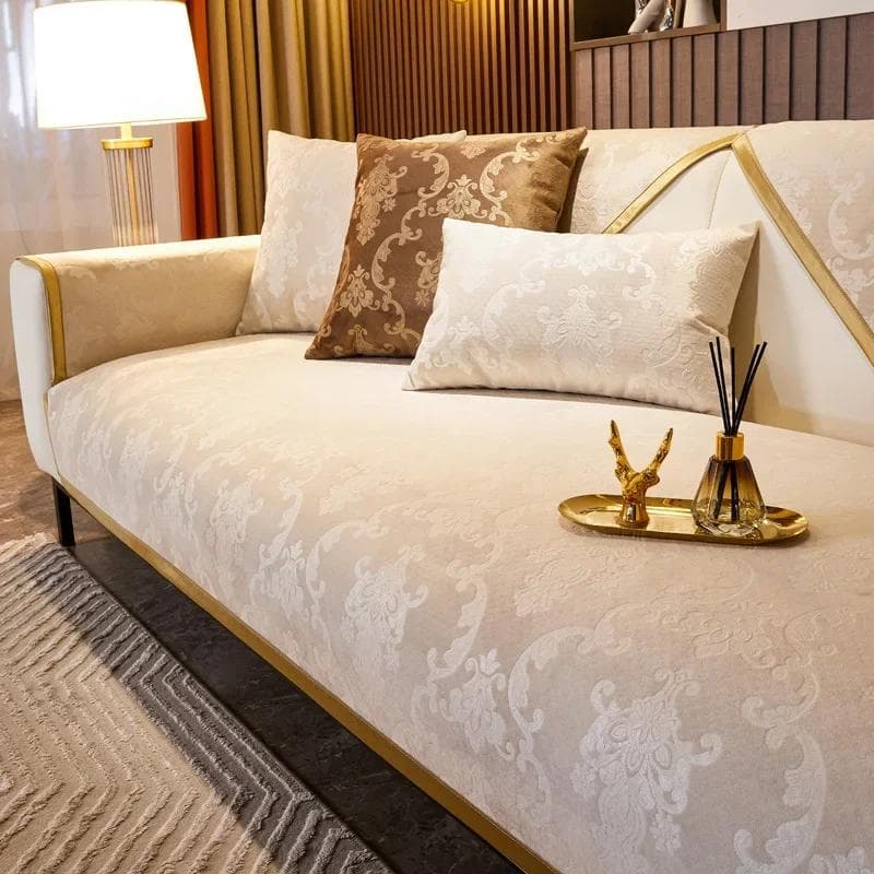 Gilded Pattern Dutch Velvet Sofa Covers Sofas Towel Anti-slip Couch Protector Slipcover Sofa Blanket for Living Room Yellow Edge 110x180cm 1pcs