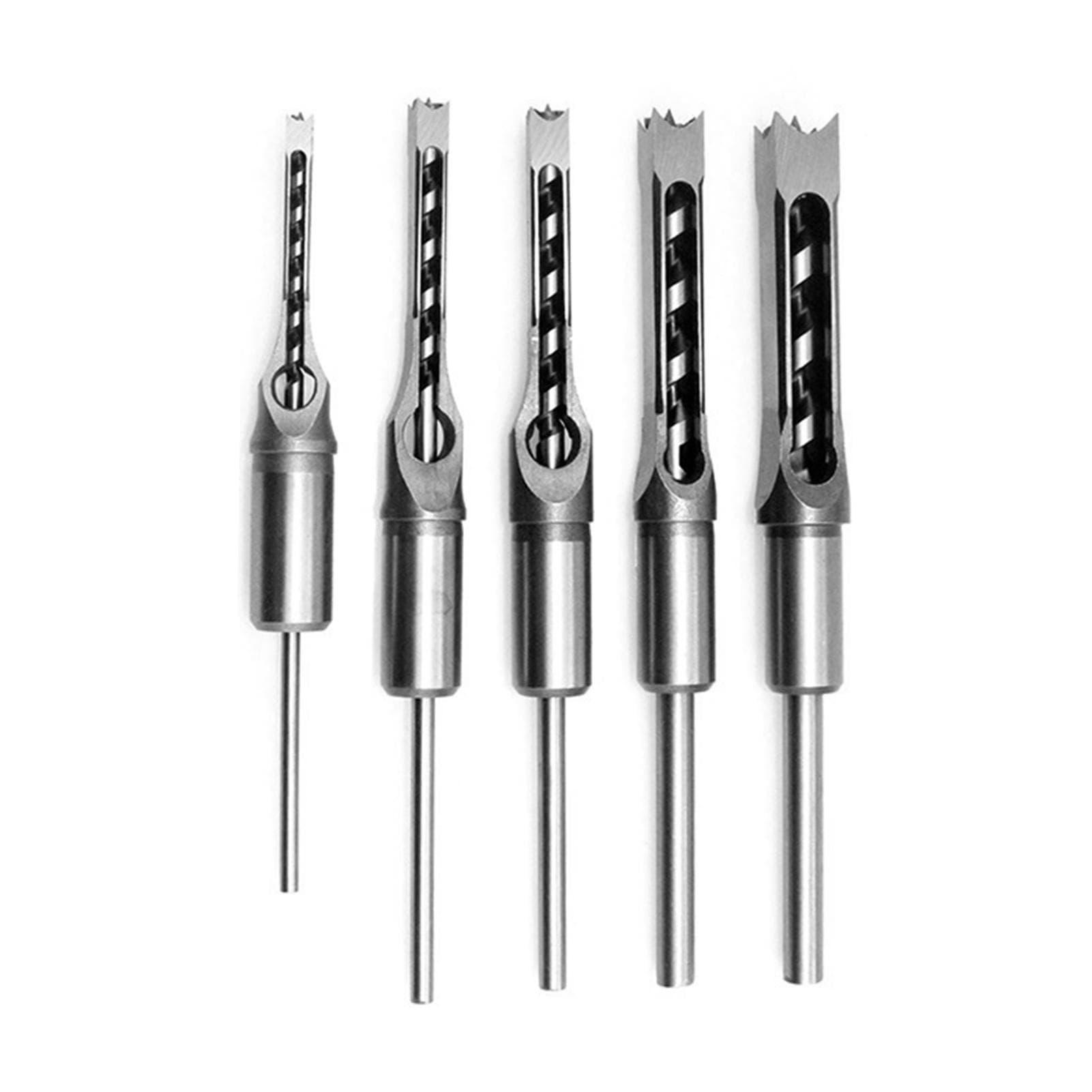 Square Hole Drill Bit Woodworking Hole Saw Mortising Chisel Steel Drill Bits Set 1/4 inch, 5pcs silver