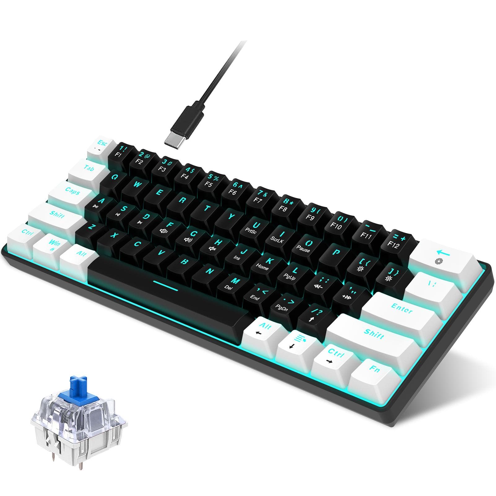 HXSJ V900 RGB Mechanical Keyboard 61key Gaming Keyboard Highquality Blue Switches Durable and black white