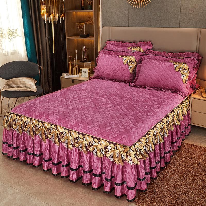 Thickened Warm Bedspread on The Bed Luxury Skirt-style Bed Linen Set Queen Size Bedspread Embroidery Cotton Bedding Cover 48x74cm 2pcs