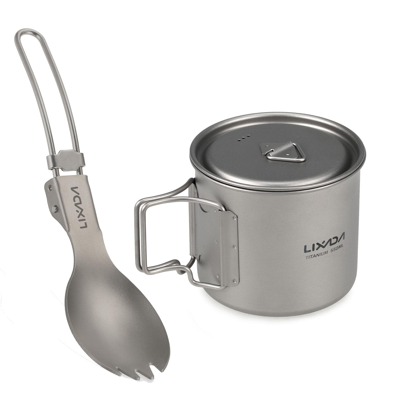 Lixada Cookware Set Ultralight Titanium Cup with Folding Dinner 550ml