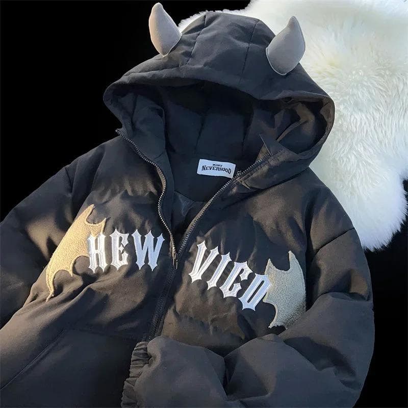 FiveFive Couples Winter Casual Hooded Jacket Embroidered Cotton-padded Y2K Jackets Coats Jacket In Winter L black