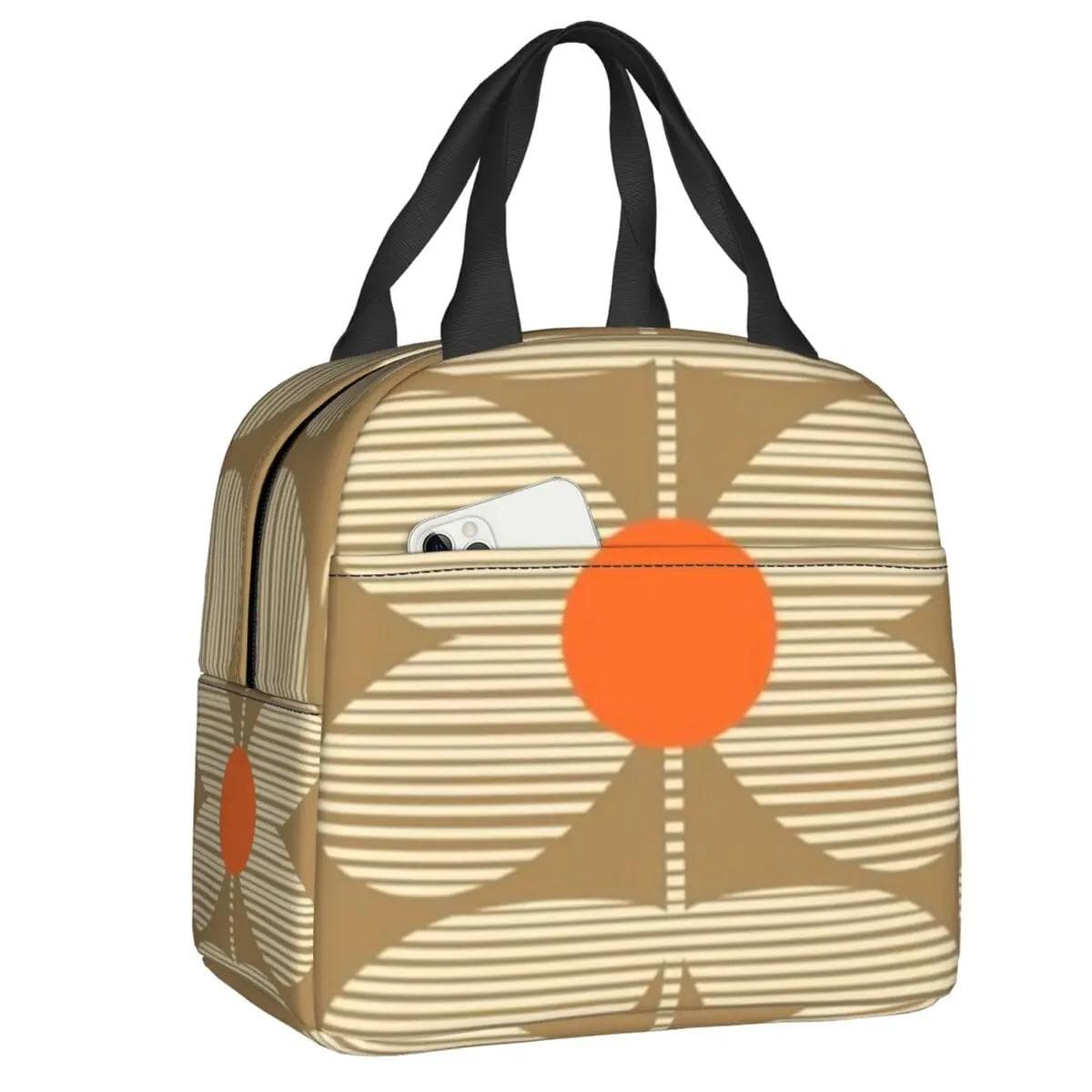 Orla Kiely Bubble Flowers Insulated Lunch Bag for Women Leakproof Scandinavian Thermal Cooler Lunch Tote Beach Camping Travel 22x20x13CM dark grey