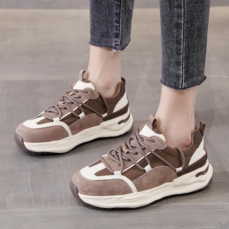 Autumn New Thick Sole Melting Sole Women's Leather White Shoes Women's Casual Sneakers 40 brown