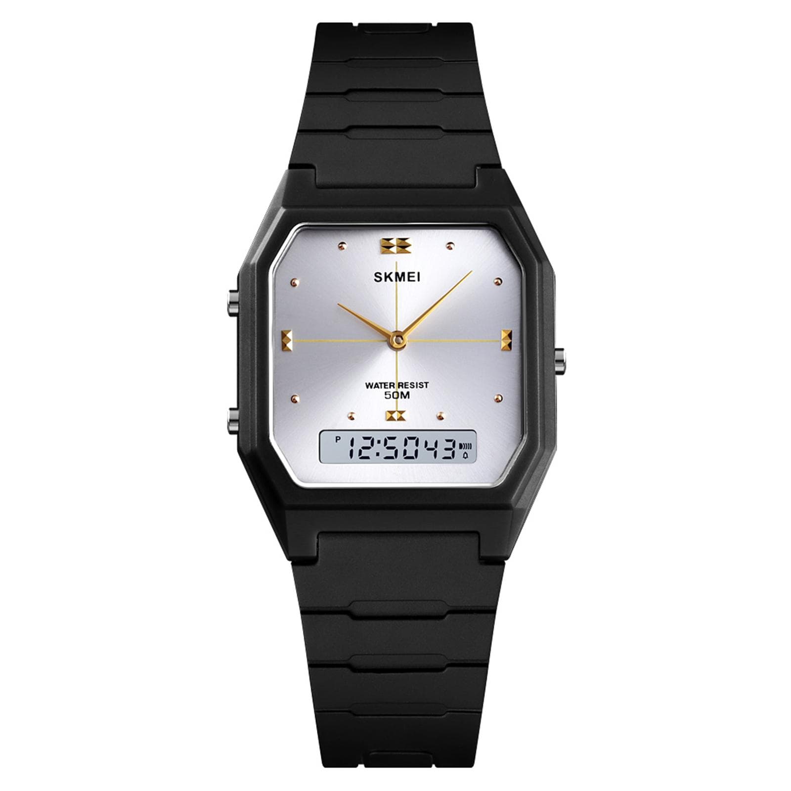 SKMEI Ultrathin Digital Electronic Watch Dual Display Unisex 3 Time Mode Date Week Alarm Clock 5ATM black/silver