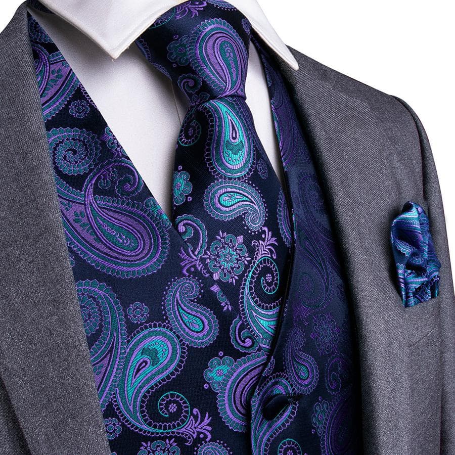 Dibangu Mens Yellow Paisley Vest Suit Waistcoat Hanky Cufflinks Tie Set Wedding XL