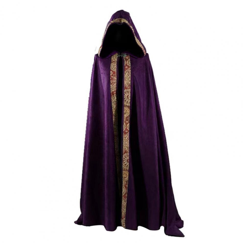 Halloween Cosplay Cloak Hooded Contrasting Color Design Cape Loose Fit Masquerade Party Witch Costume S purple