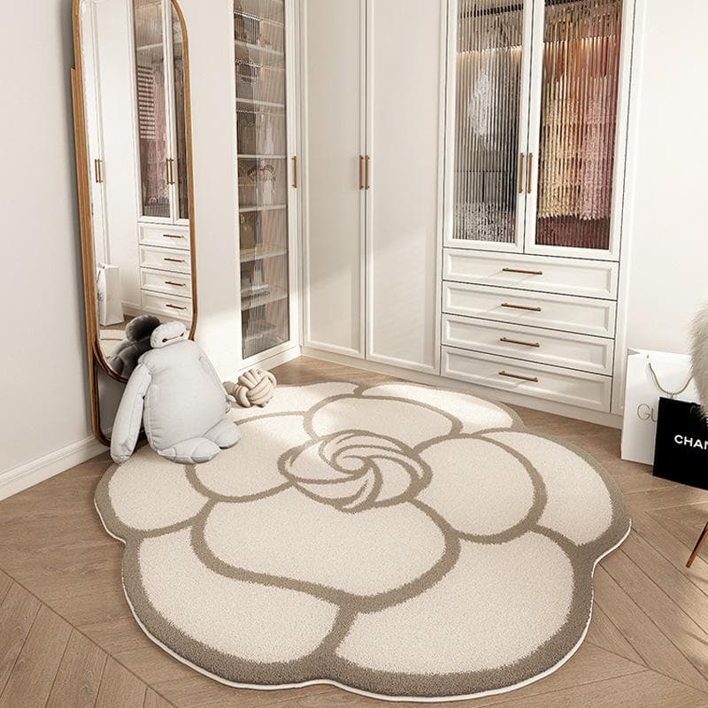Retro Camellia Carpet Imitation Cashmere Shaped Living Room Sofa Coffee Table Mat Bedroom Cloakroom Dressing Table Rug 80x80cm