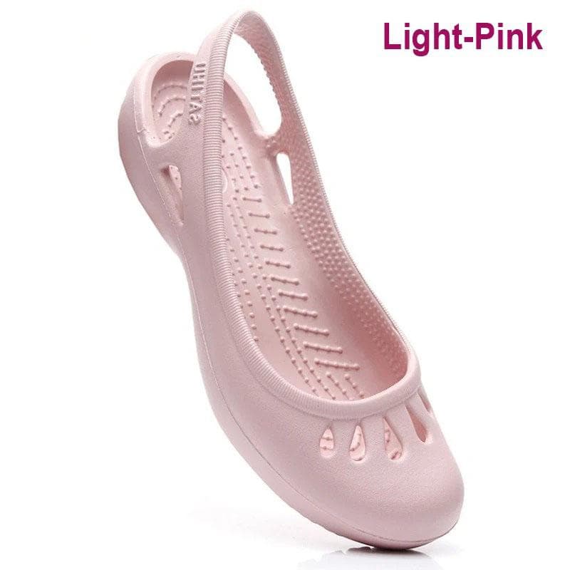 Summer Lightweight Anti Slip Hole Shoes Clog for Women's Flat Bottom Sandals Nurse Outdoor Beach Jelly W6 pink