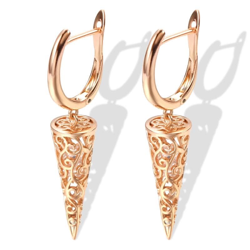 Kinel Long Rose Gold Color Cone Dangle Earrings For Women rose gold
