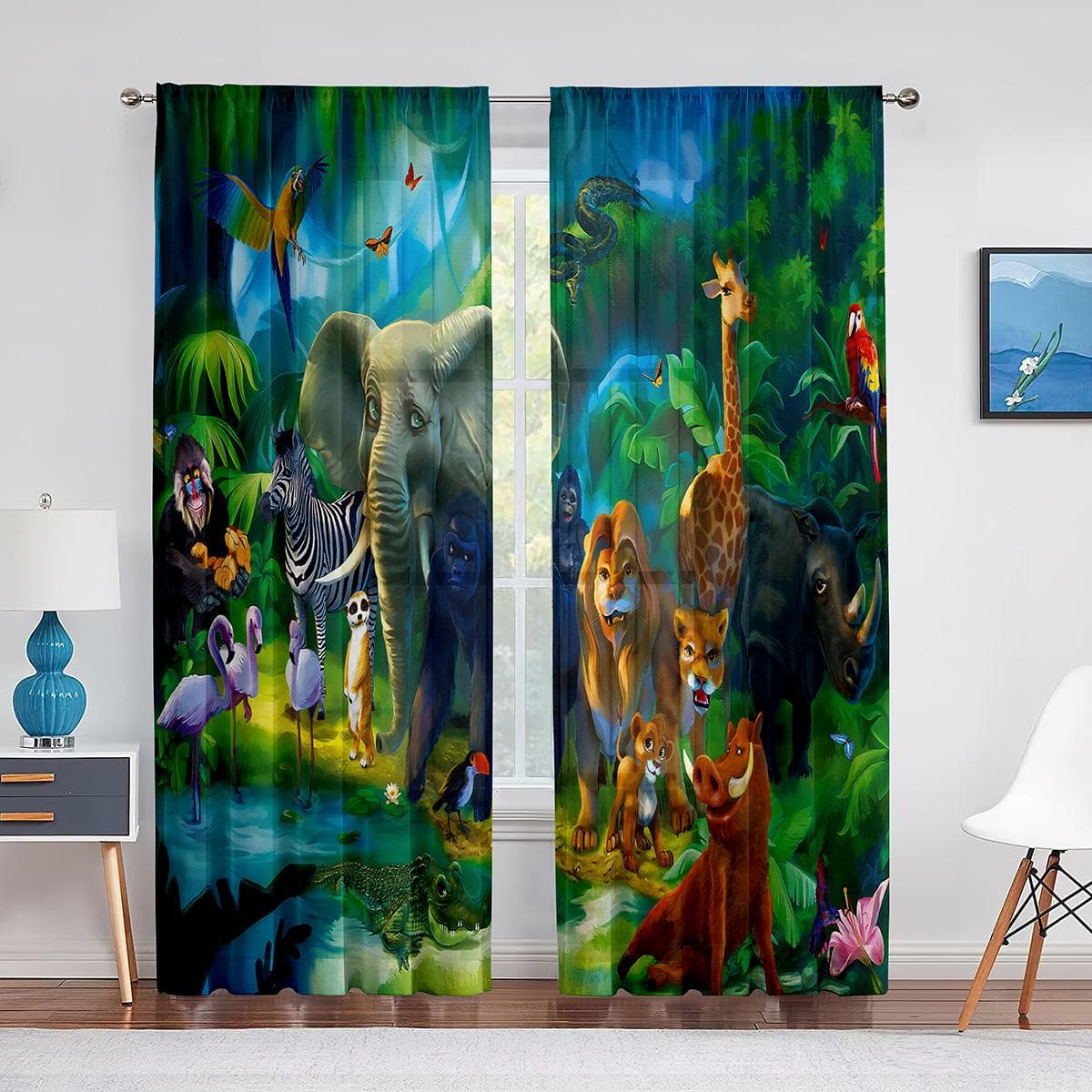Cartoon Farm Animals Sheer Voile Curtain Cute Sheep Cow Pig In Rural Ranch Window Tulle Curtains for Living Room Bedroom Kitchen 1 PCS W100XH250cm&Grommet Top