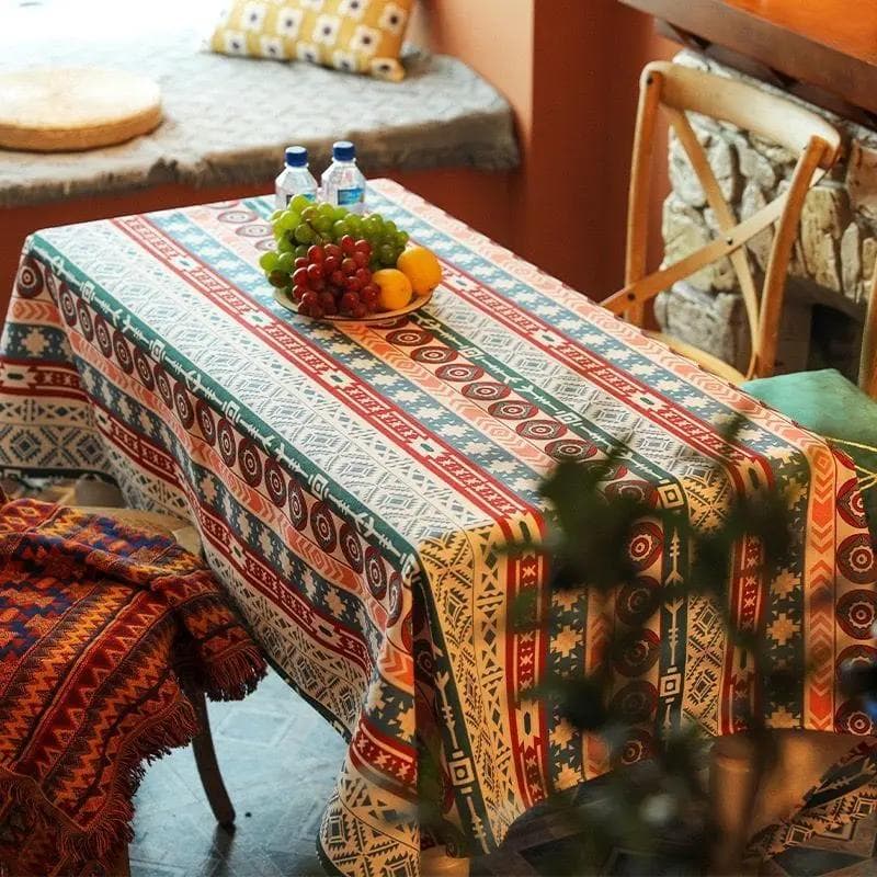 Waterproof and Oil Resistant Tablecloth Bohemian Style Rectangular Table Cloth Printed Striped Decorative Cloth Tables Cover 65x65cm 1pcs