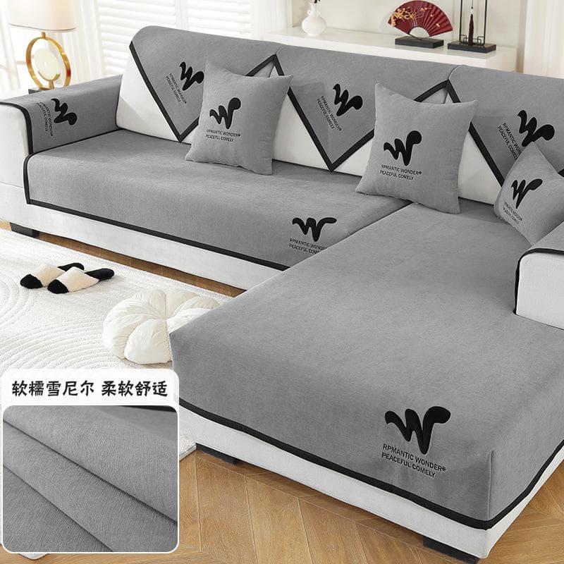 Chenille Letter Embroider Sofa Cover Anti Slip Solid Color Couch Mat Decoration Home Furnishing Sofa Cushion L-shaped Sofa Cover 70x70cm 1pcs