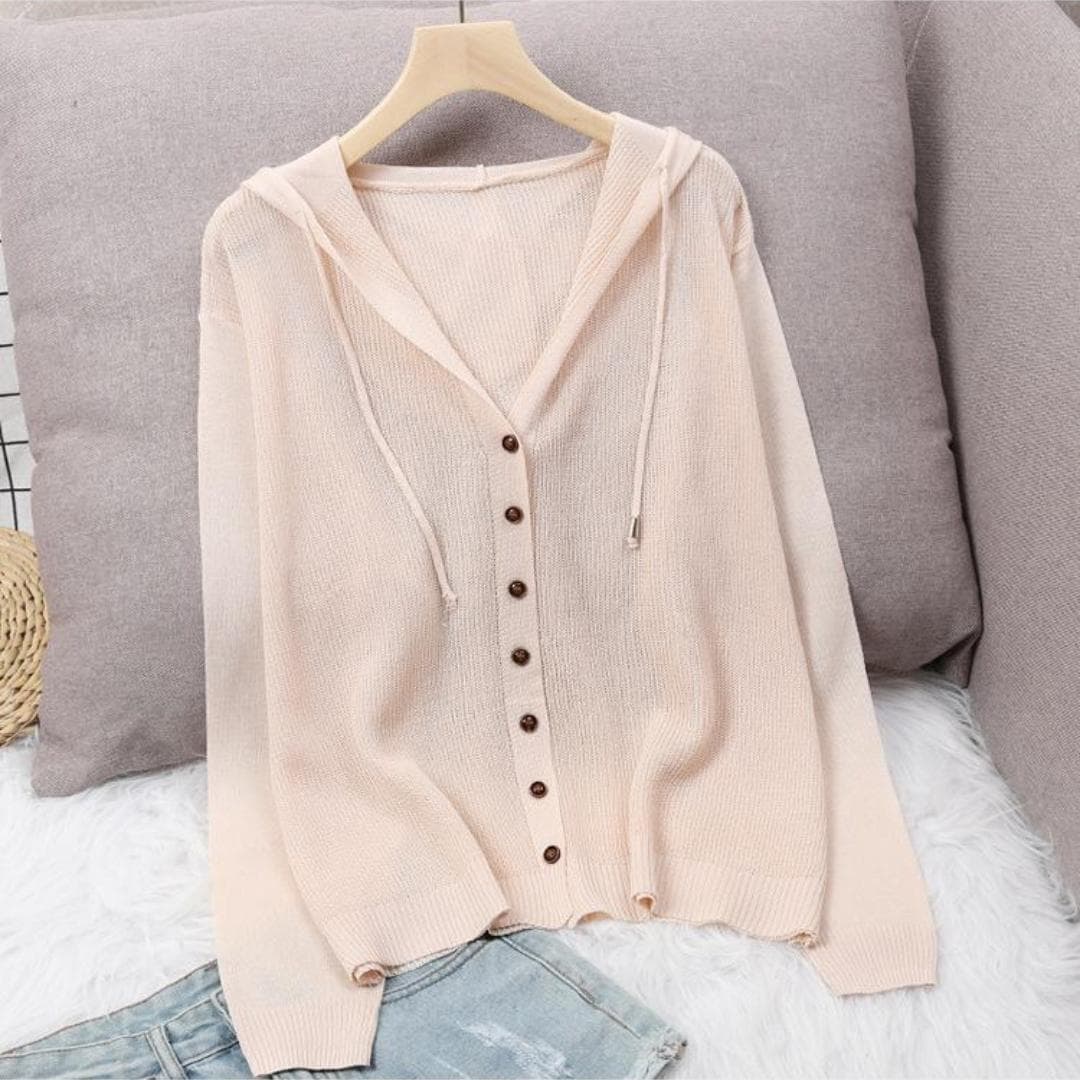 Hooded Ice Silk Summer Knit Cardigan Jacket Women's Top Loose Thin Section Hollow Sunscreen Outer Wear 2XL beige