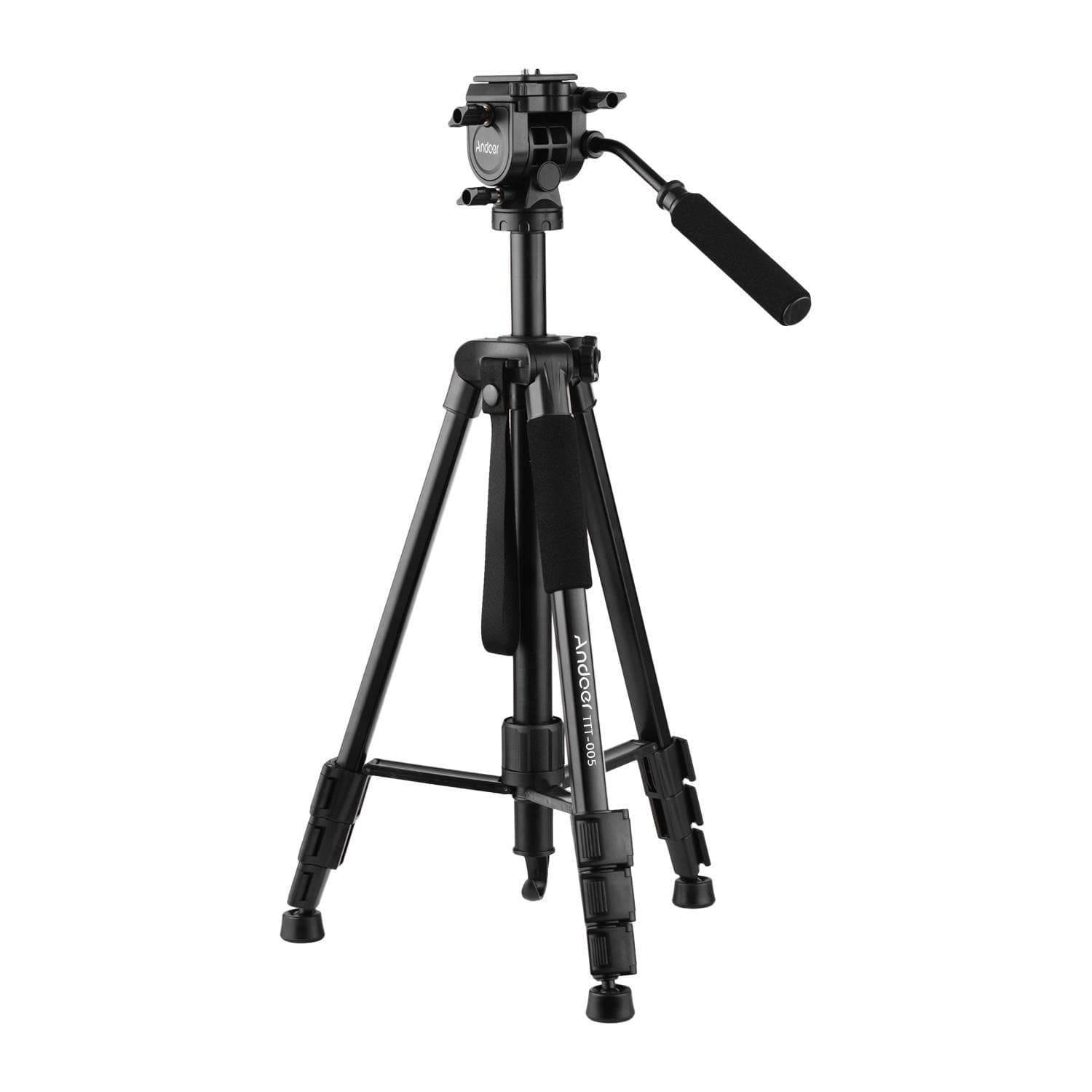 Andoer TTT-005 Aluminum Alloy Tripod Stand Fluid Hydraulic Ball Head Max. Height 65 Inches Max. black