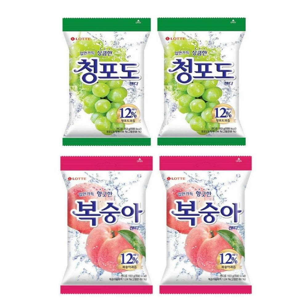 Korean Green Grape Candy 153g / Peach Candy 153g / Korean Snack / Candies 2packs + 2packs