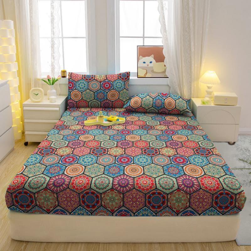 3-Piece Simple Modern Bohemia Pattern Matte Three Piece Fitted Sheet Set, Bedroom Printed Bed Cover Set, Bedding 90x200cm