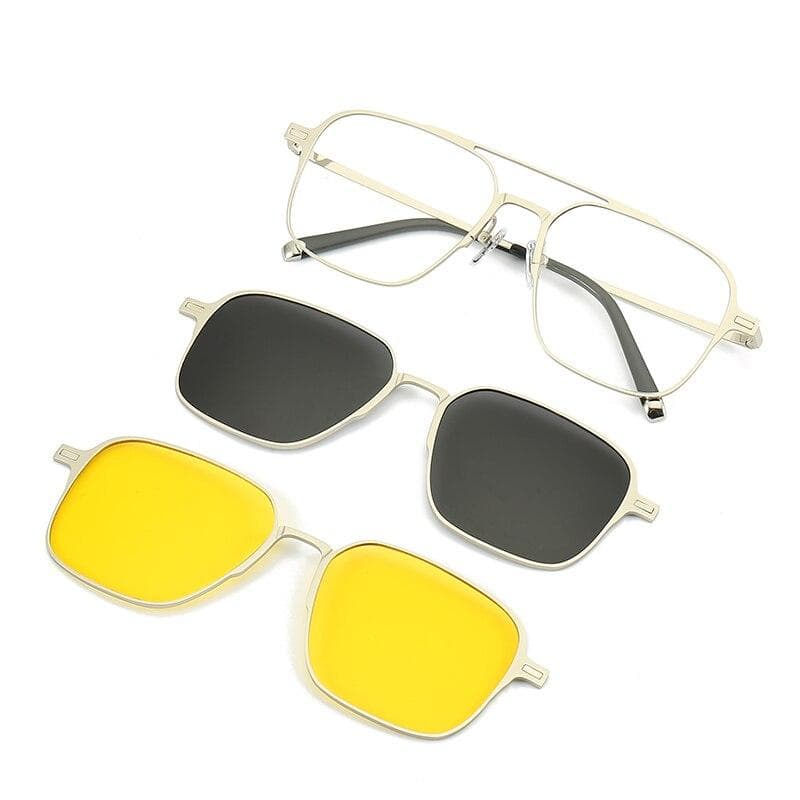 Metal 3 In 1 Magnet Clip On Glasses Frame Trend Sunglasses For Men Optical Computer Glasses UV400 7009