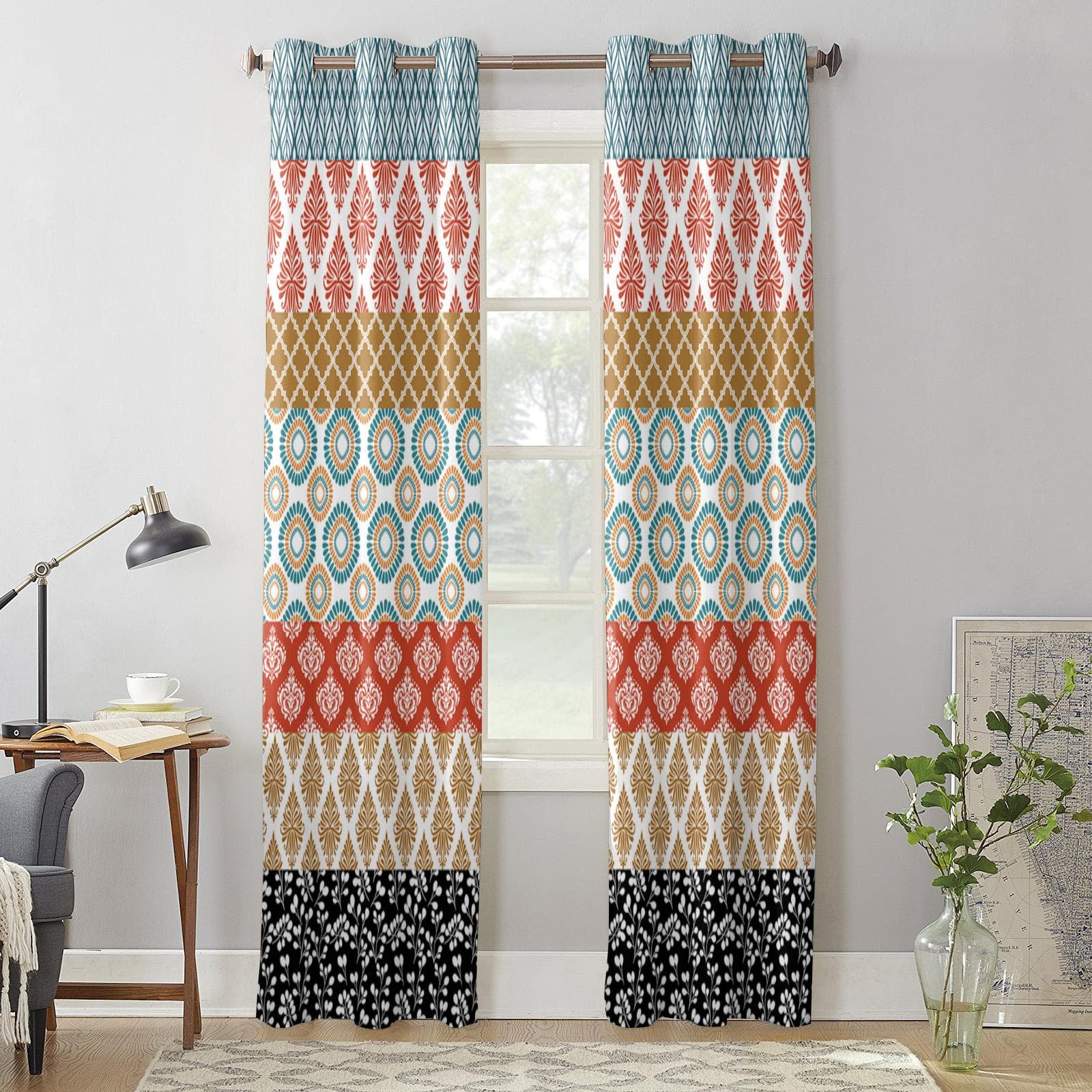 Bohemian Geometric Stripes Modern Window Curtains for Living Room Bedroom Curtain Kitchen Treatment Blinds Drapes 135W x 60H(cm) x1