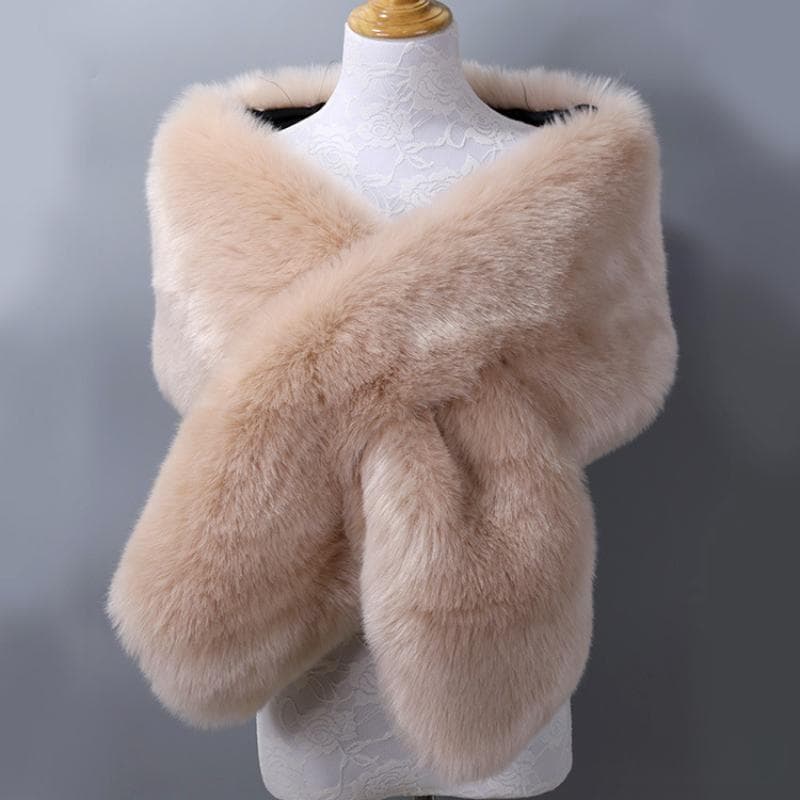 Autumn Winter Luxury Faux Fur Shawl Scarves Ladies Plush Scarf Cover Up For Wedding Party Fur Shrug Long Wrap Cape One Size camel