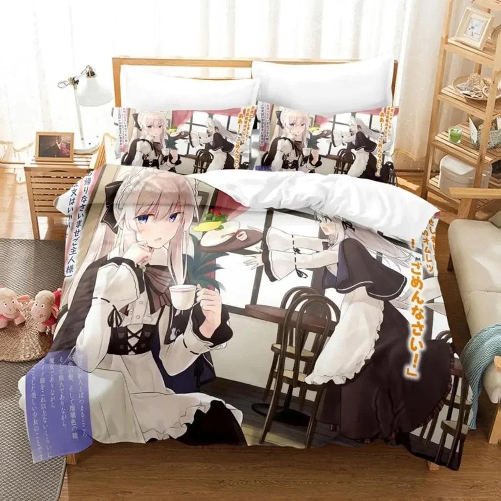 Anime Wandering Witch Journey Of Elaina Bedding Set BoysGirls Twin Queen Size Duvet Cover Pillowcase Bed Kids Adult Customizable 70x133cm 2pcs