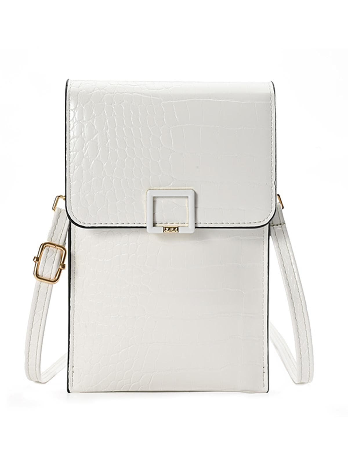 Women Phone Bag with Shoulder Strap Transparent Window PU Leather Wallet white