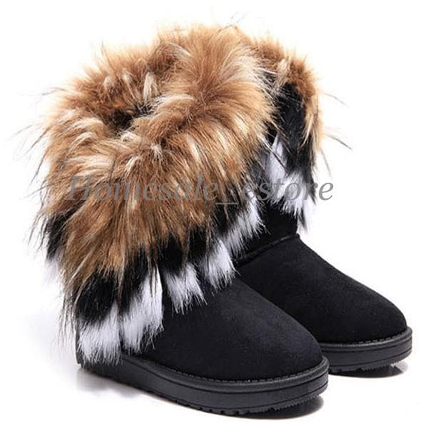 Folklore778 Fashion Women's Boots Winter Snow Boots Fox Hair Ladies Cotton Boots Comfortable Warm Women's Boots 39 black