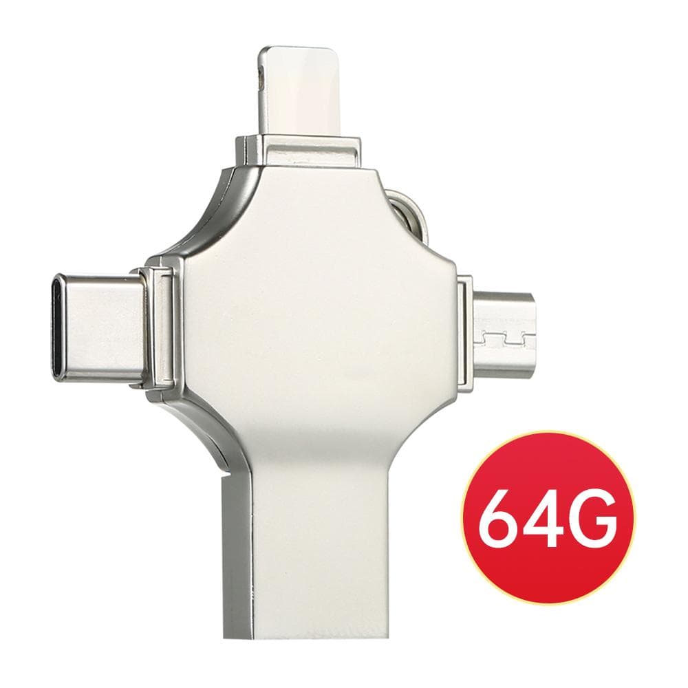 128GB 4-in-1 metal USB Flash drive Mobile phone computer dual-use Mini USB flash drive Support 64GB silver
