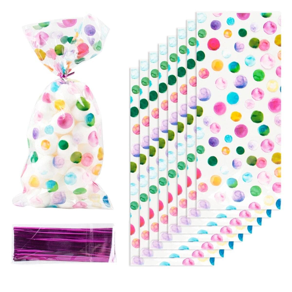 50Pcs Rainbow Polka Dot Printed Treat Bags Plastic Candy Gift Bags For Baby Shower Birthday Weddings Party Favors 50pcs