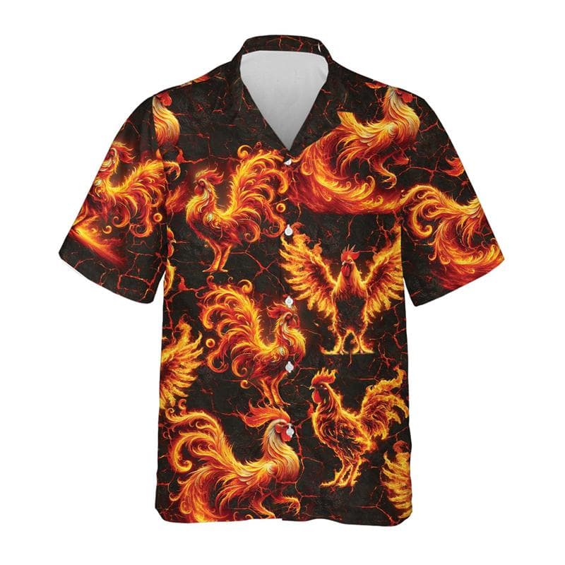 Funny Cartoon Chicken Graphic Shirts For Men Clothes Casual Hawaiian Rooster Beach Shirt Aloha Button Clothing Eggs Short Sleeve 5XL