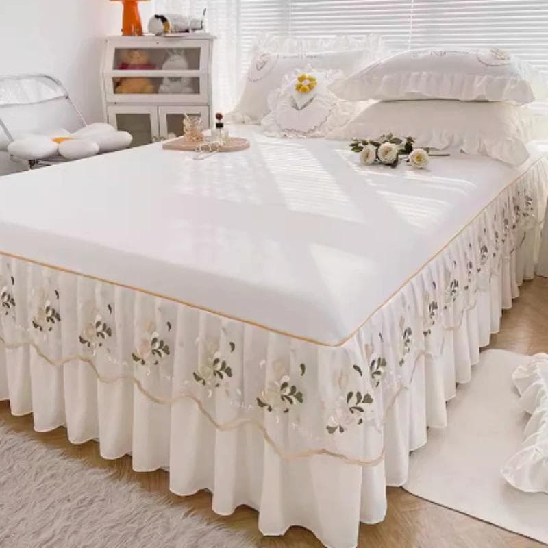 Summer Fresh Solid Color Bedspread Single Piece Princess Style Lace Versatile Bed Surround Household Dust Protection Cover 180x200cm 3pcs